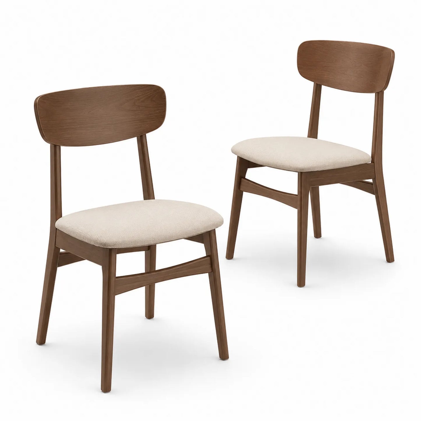 Set di 2 Sedie in Legno con Seduta Imbottita Beige