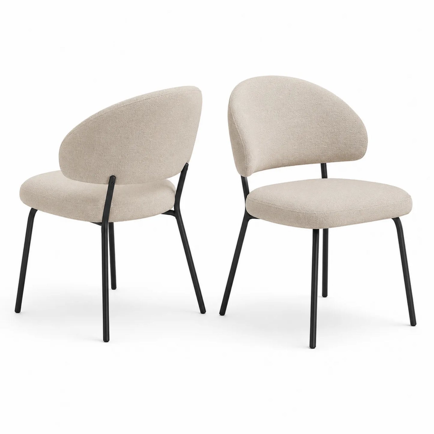 Set di 2 sedie da pranzo in tessuto beige con struttura in metallo