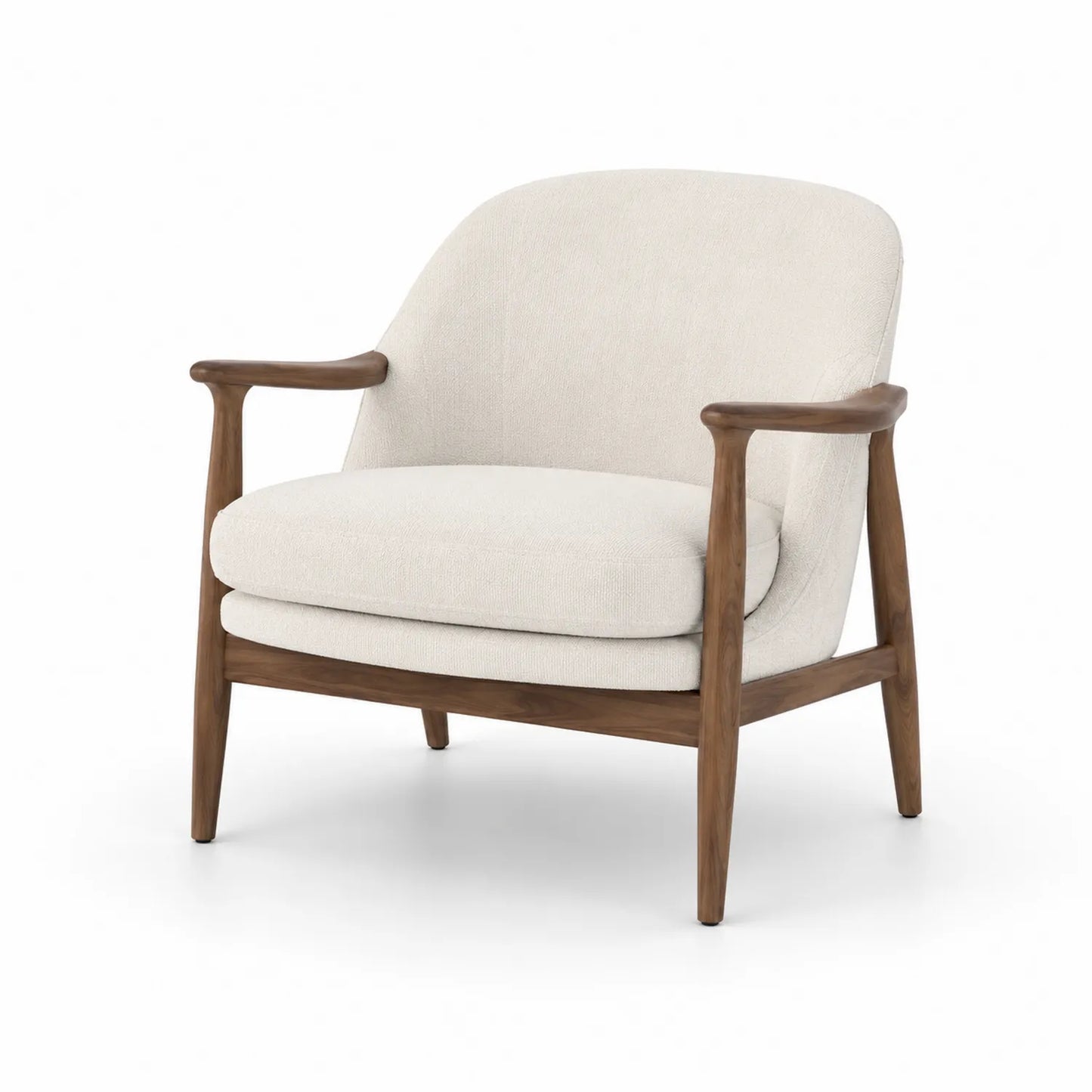 Poltrona in legno con rivestimento in tessuto beige