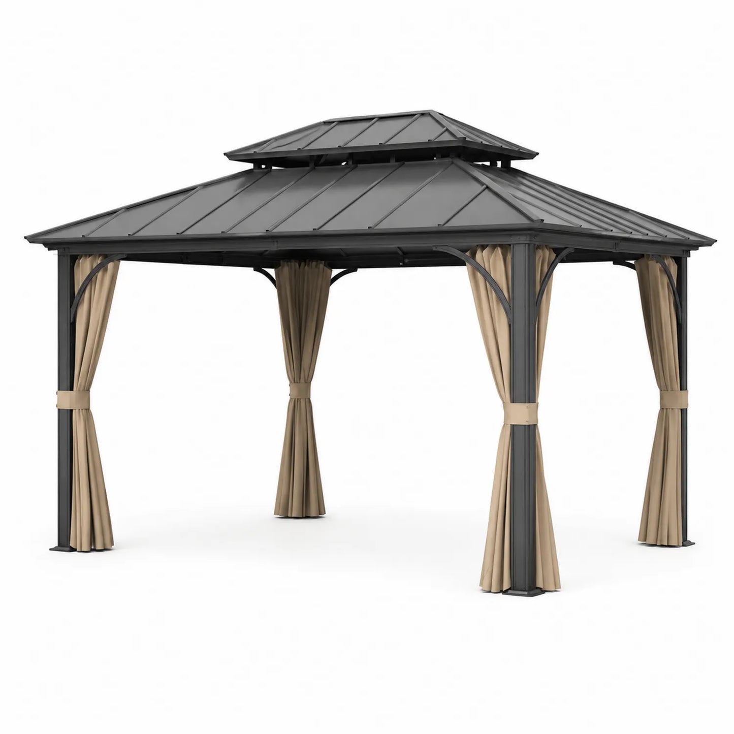 Gazebo in alluminio e acciaio con tende beige 3x4 m