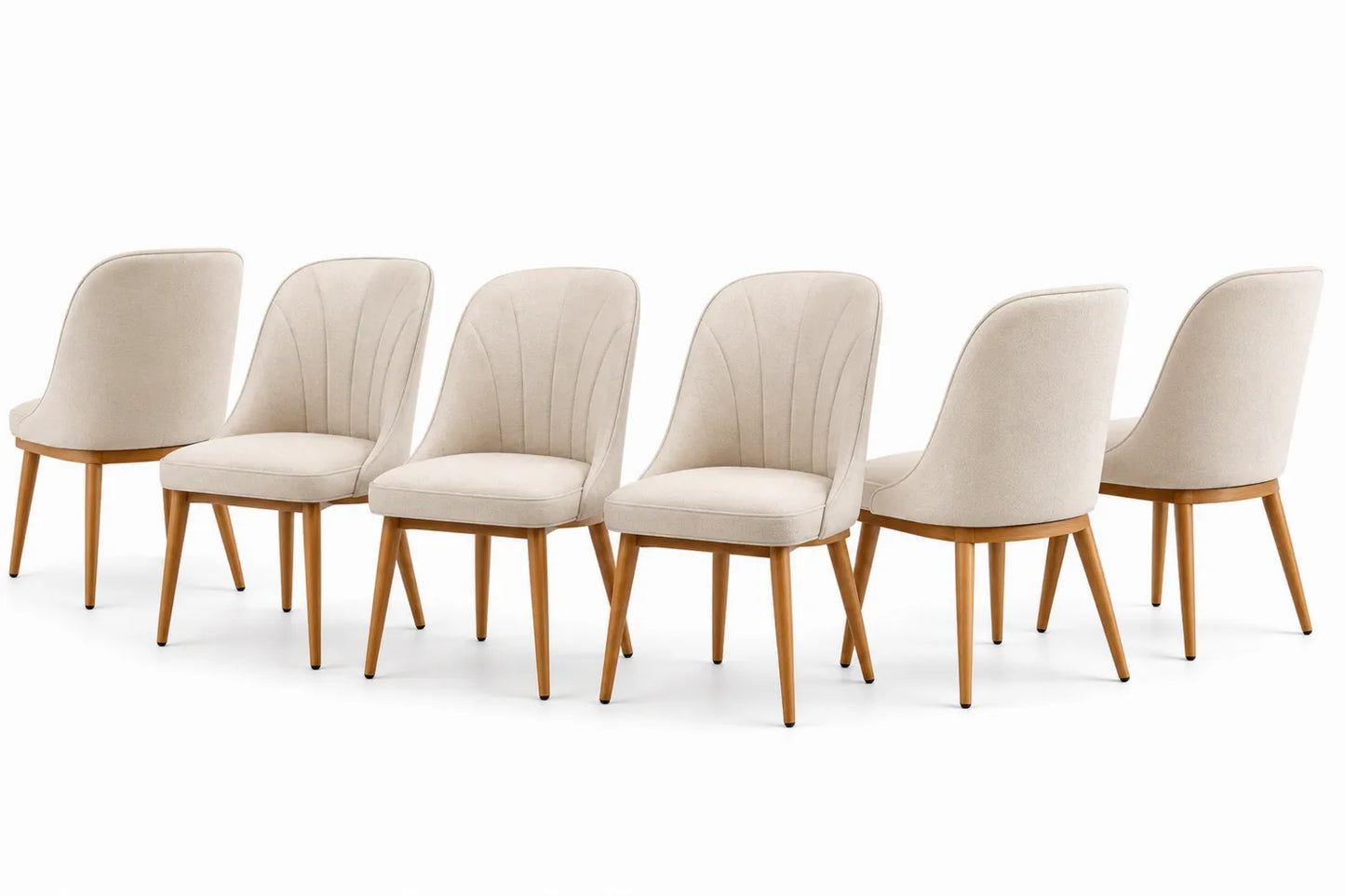 Set di 6 sedie in tessuto beige con gambe in legno