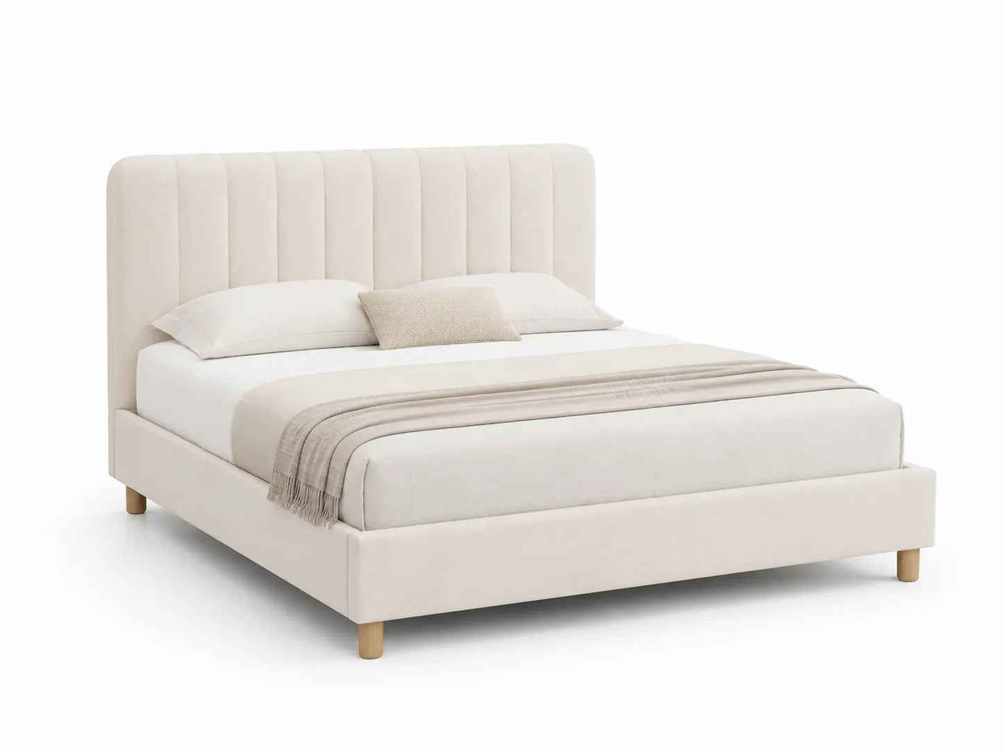 Letto matrimoniale in legno e tessuto beige 200x160 cm