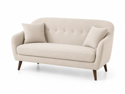 Divano a 2 posti in tessuto beige con gambe in legno