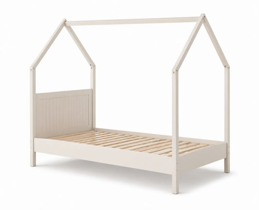 Letto singolo a forma di casetta in legno bianco