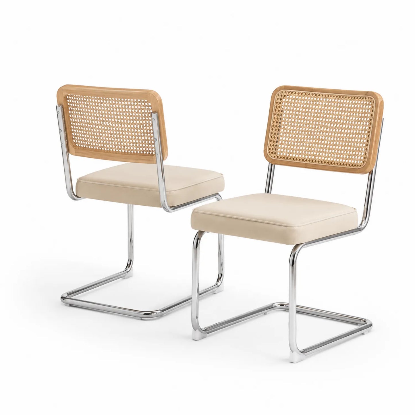 Set di 2 Sedie da Pranzo con Acciaio Cromato e Rattan