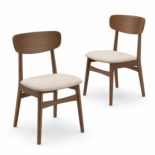 Set di 2 Sedie in Legno con Seduta Imbottita Beige