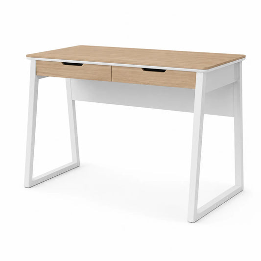 Scrivania in metallo e legno chiaro con cassetti integrati