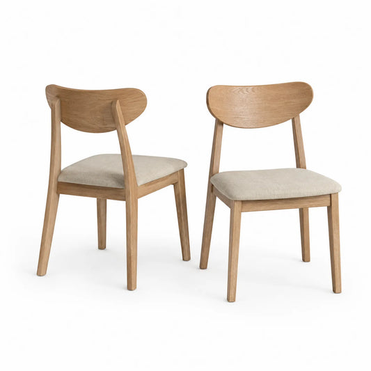 Set di sedie in legno con rivestimento in tessuto crema, 2 pezzi