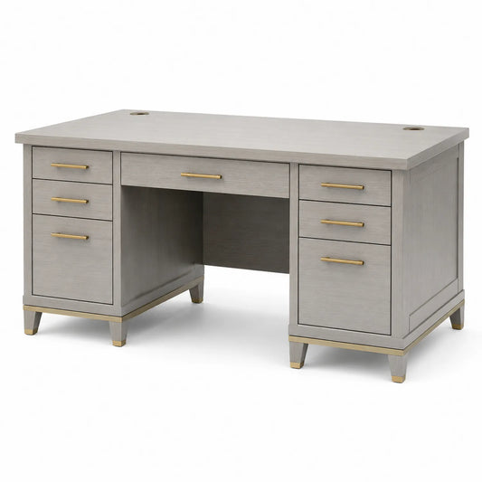 Scrivania Rettangolare in Legno con Cassetti Grigio