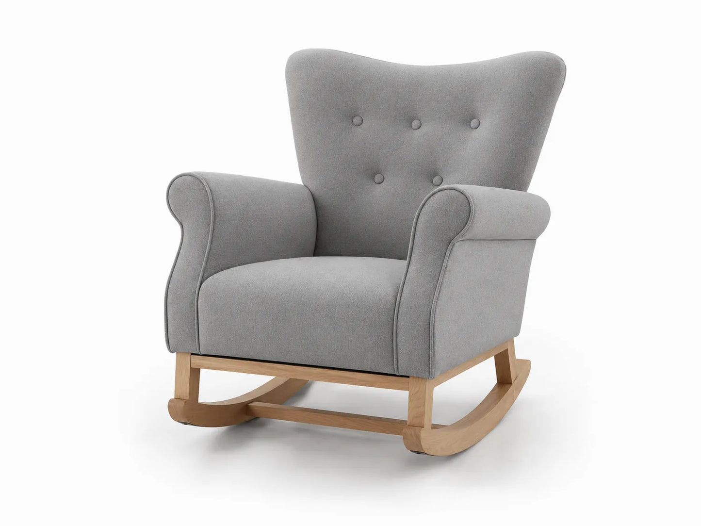 Sedia a dondolo in tessuto grigio e legno