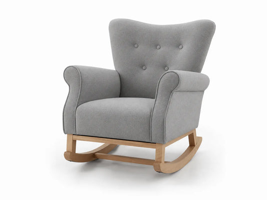 Sedia a dondolo in tessuto grigio e legno