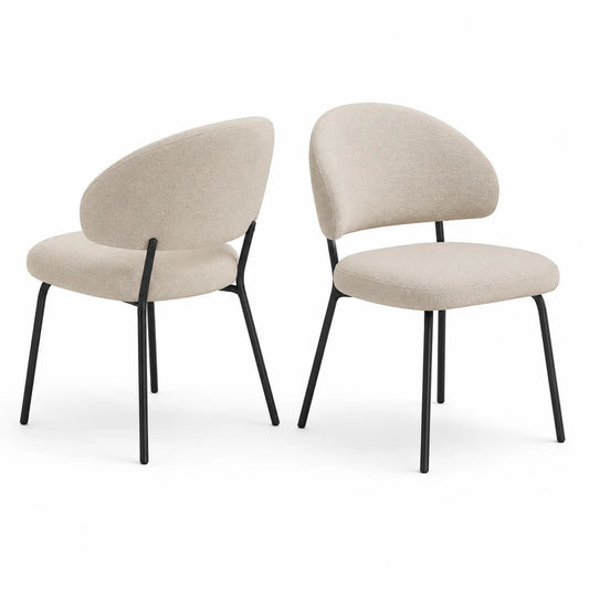Set di 2 sedie da pranzo in tessuto beige con struttura in metallo