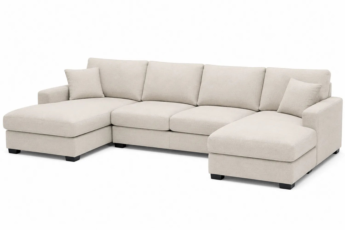 Divano angolare in tessuto beige con chaise longue