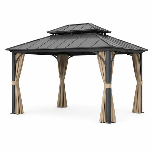 Gazebo in alluminio e acciaio con tende beige 3x4 m