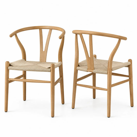 Set di 2 sedie in legno e corda intrecciata naturale