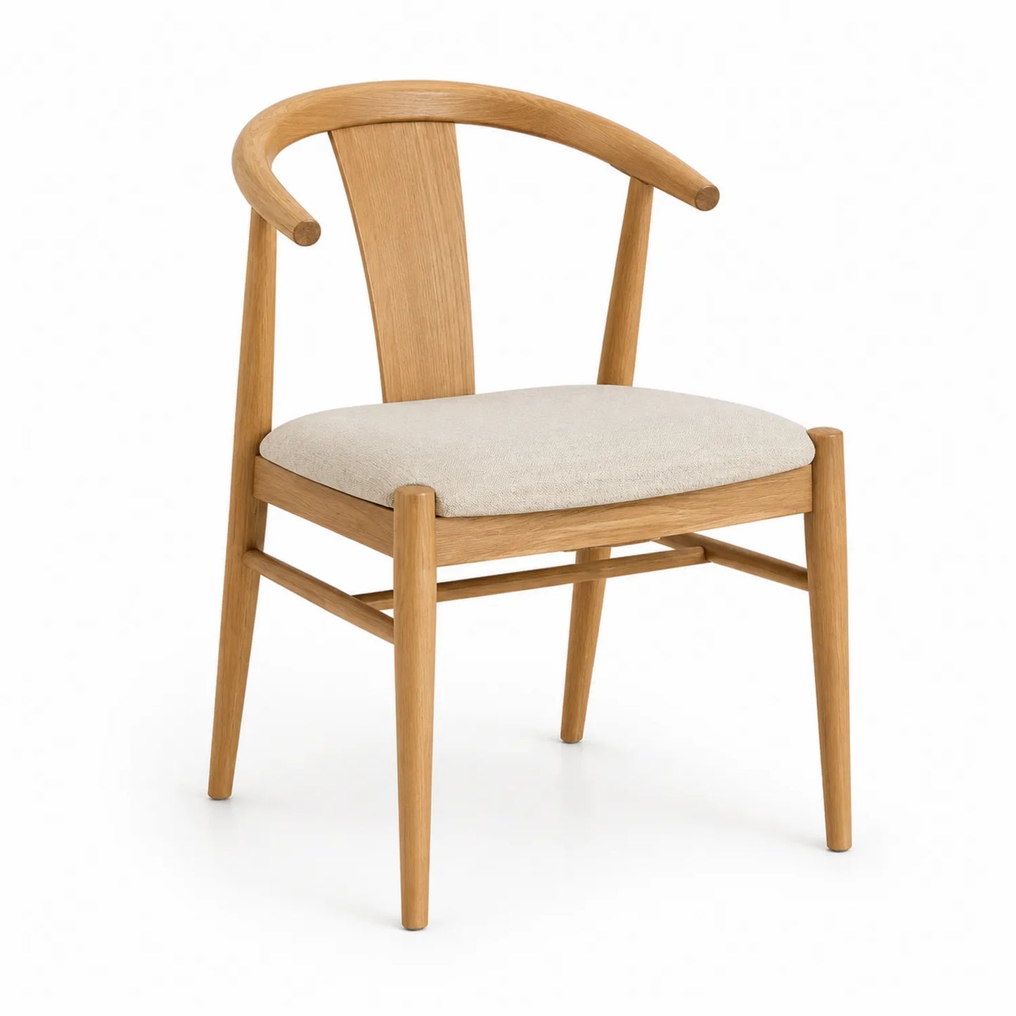 Sedia in Legno di Quercia con Seduta in Tessuto Beige