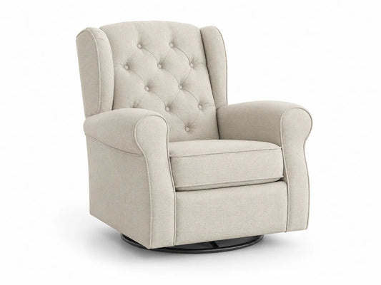 Poltrona girevole in tessuto di poliestere beige con bottoni 80x90x85 cm