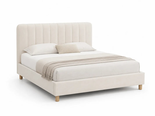 Letto matrimoniale in legno e tessuto beige 200x160 cm